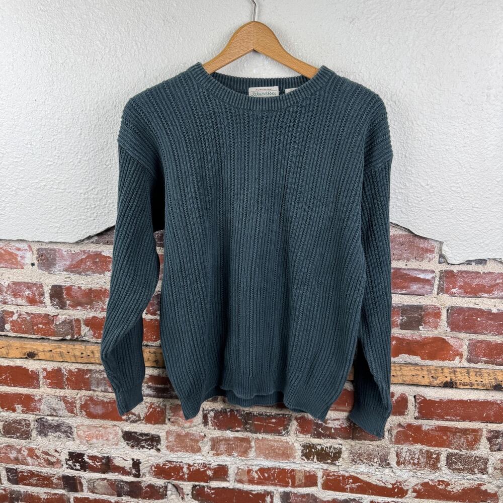 Vintage St Johns Bay Sweater Mens XL Teal Green Rib Knit Crewneck Pullover 90s